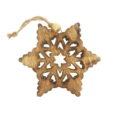 Hanging Wood Star Snowflake Christmas Tree Ornament, Natural,