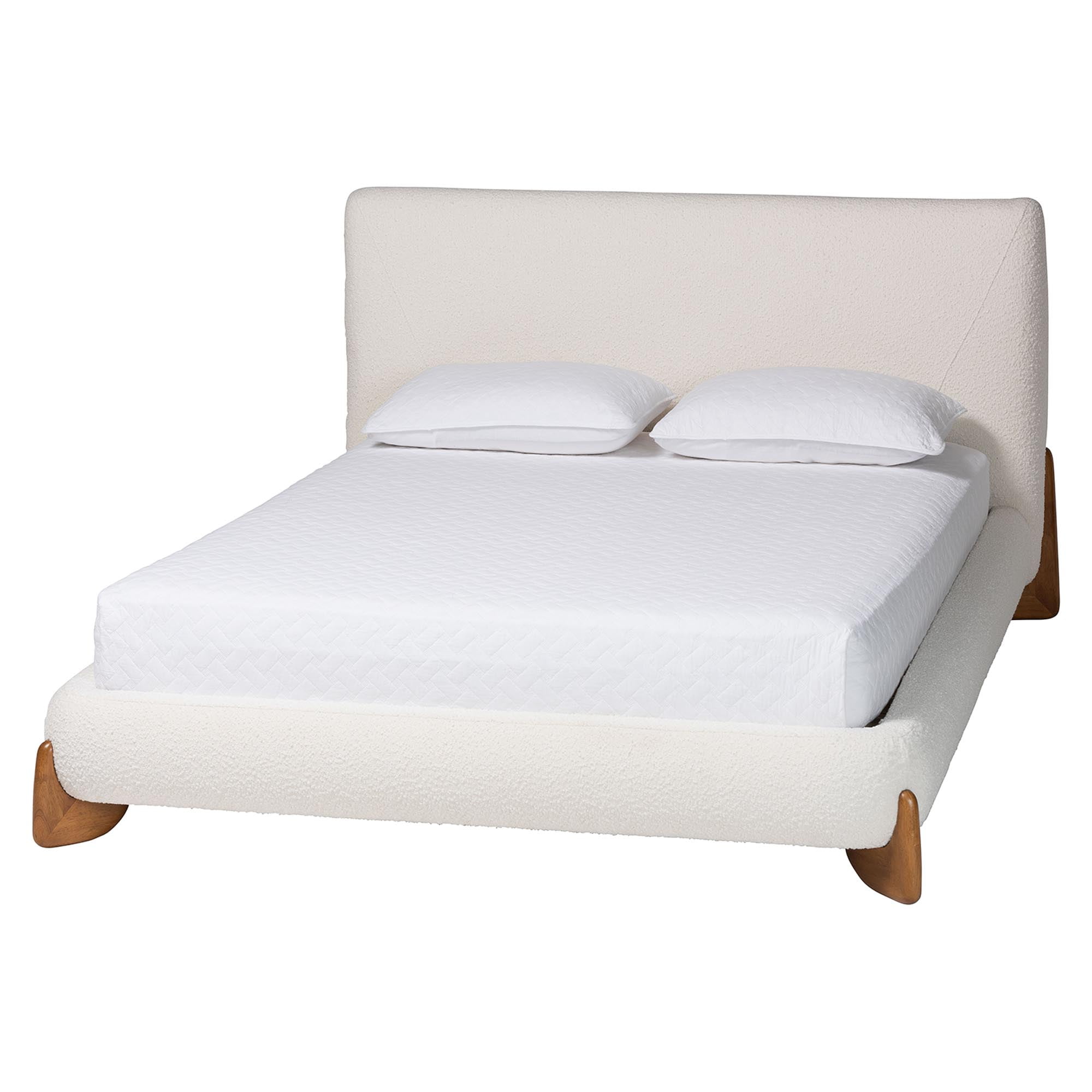 Baxton Studio Vinicio Mid-Century Platform Bed, Queen, Cream