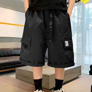 SGFCWSX Kids Boys Cargo Shorts Elastic Waist Quick Dry Loose Fit Summer Casual Shorts Black Size 11-12 Years