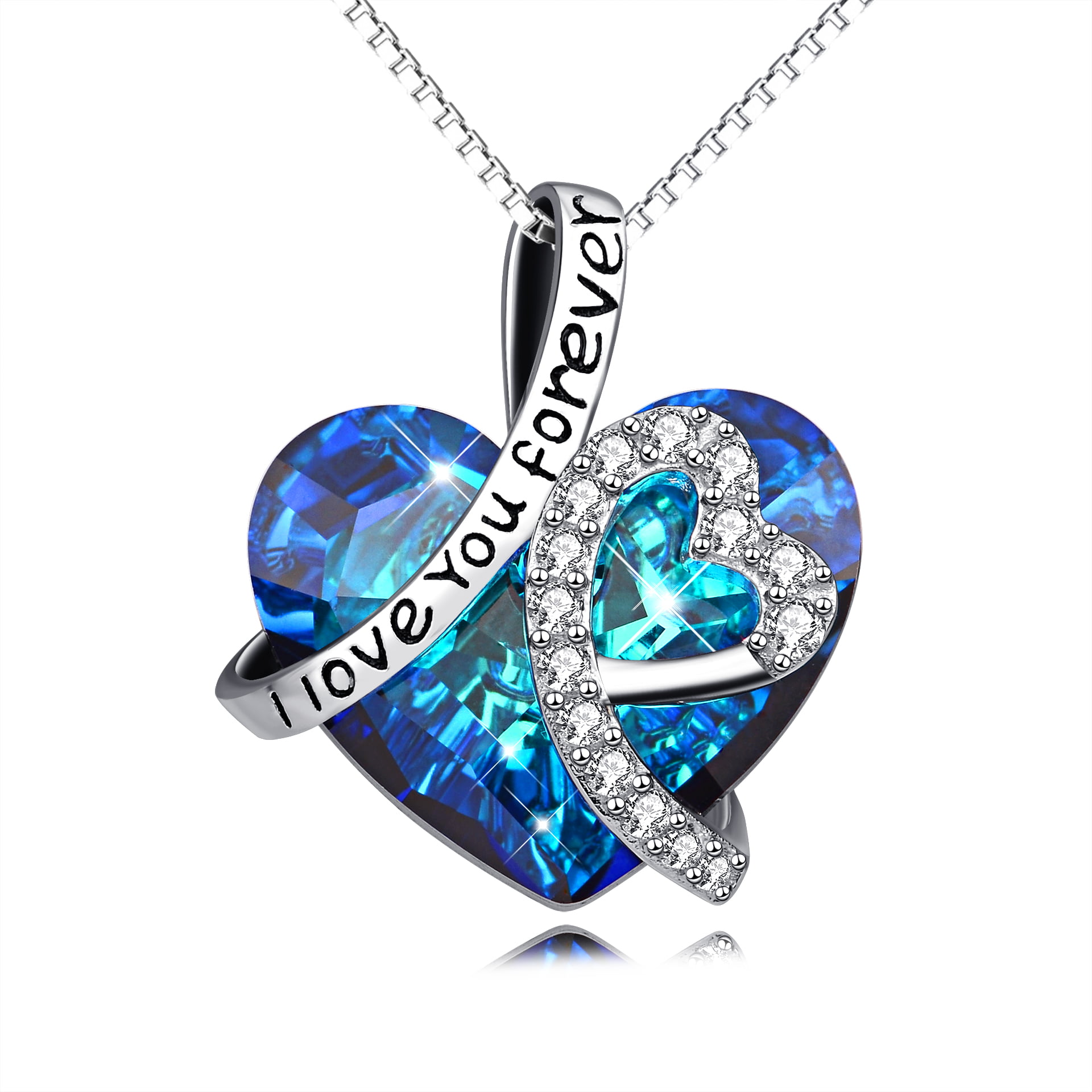 925 Silver Blue Crystal Diamond Necklace Love Xmas Gifts For Her Wife Mum Women 