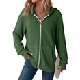 thumbnail image 2 of Women's Full Zip Up Hoodies Waffle Knit Long Sleeve Sweatshirt Tops, M, 2 of 5