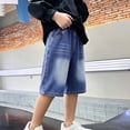 thumbnail image 3 of Weebloom Kids Boys Baggy Jean Shorts Cargo Wide Leg Solid Color Classic Casual Shorts Lightweight Comfortable Boys' Denim Shorts 5-6 Years, 3 of 5