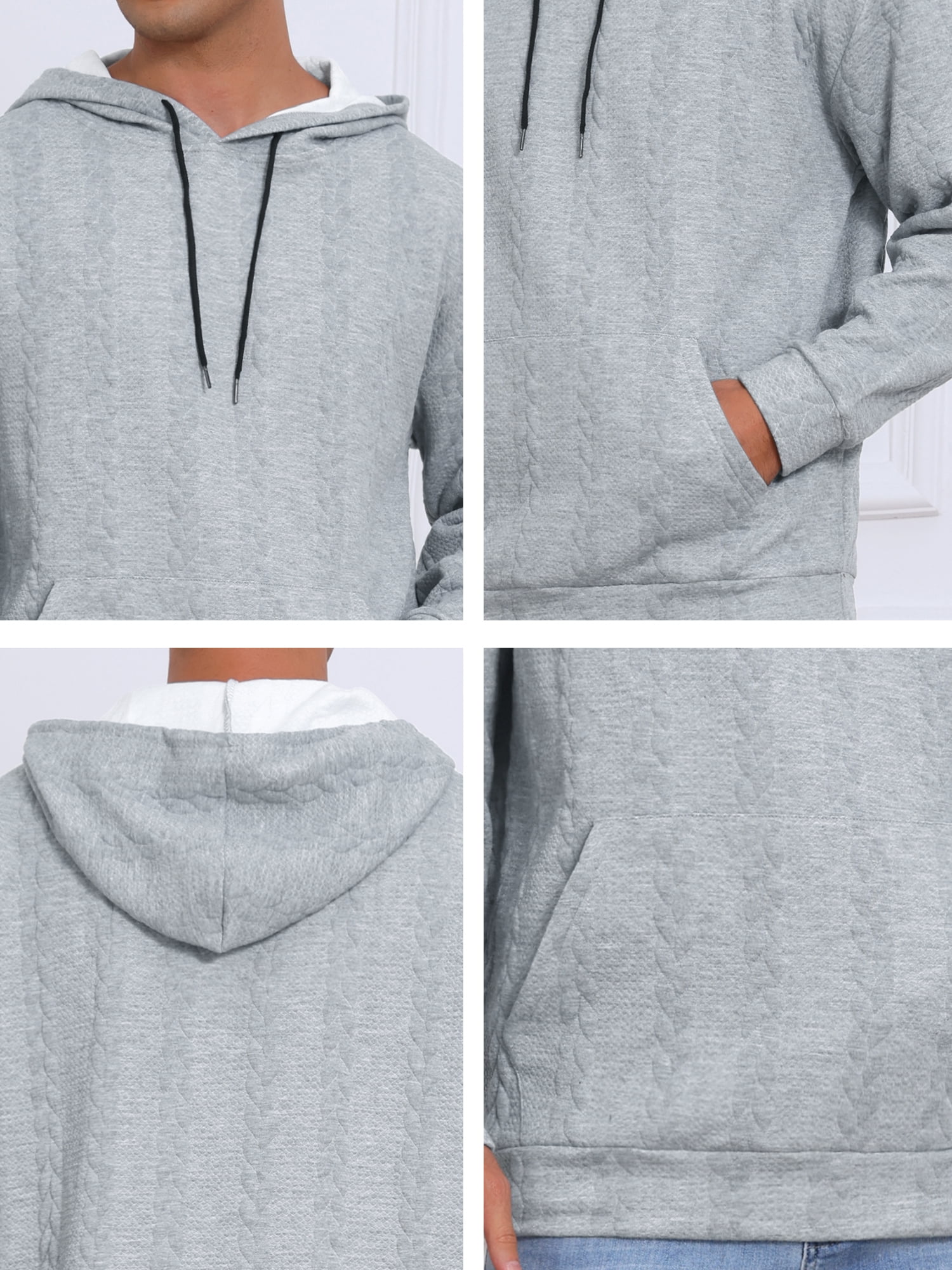 DARING DIVA Long Sleeve Jacquard Pullover Hooded Sweatshirts XL Gray