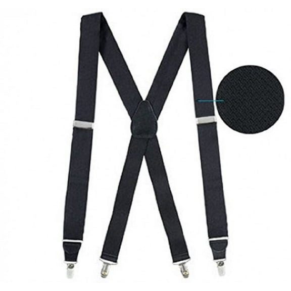 TELOLY 100% Silk for Men X-Back Fancy Solid Clip Suspender-Black Suspenders for Men
