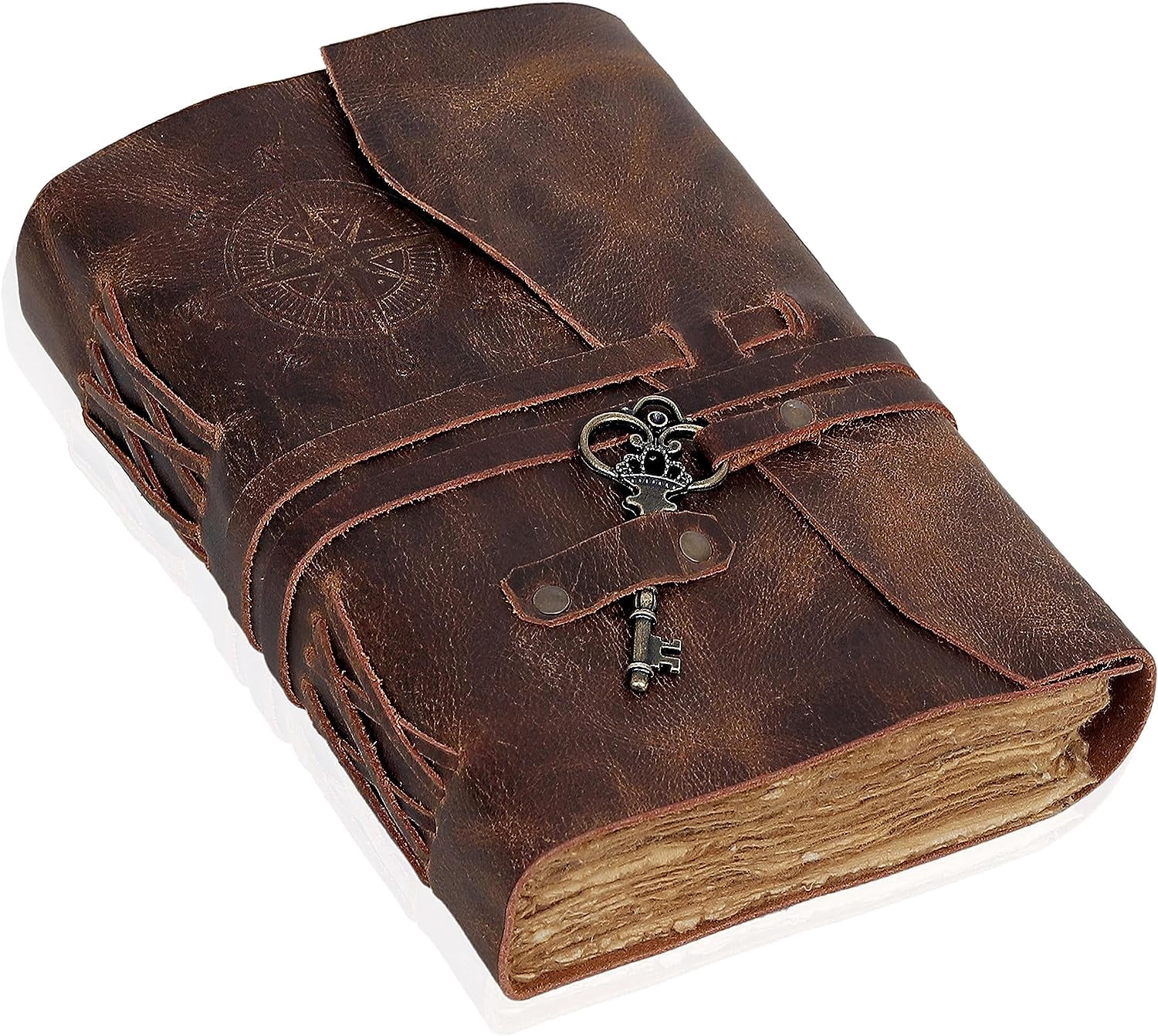 Cuero Bags Lockable 8" x 6" Vintage Leather Journal, Brown