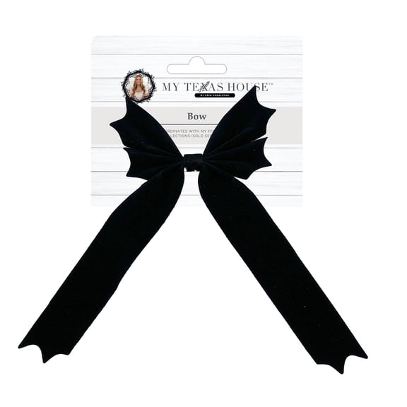 My Texas House Halloween Small Velvet Bat Bow, Black, 10"