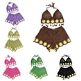 thumbnail image 5 of Knitted Top with Wide Leg Shorts Vacation Outfit Crocheted Sling Crop Top and Shorts Set Suitable for Holiday, 5 of 8