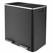 HOMFY Step On Trash Can, 16 Gal Stainless Steel Dual Garbage Recycling Bin w/ Silent Lid & Inner Buckets, 60L Black