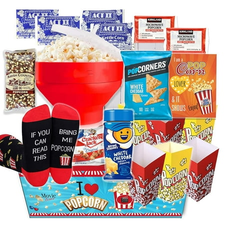 POPCORN LOVER Movie night Gift Basket care package – for family or Birthday gift snack variety or Popcorn seasoning w/Hot Air Popcorn maker & Funny socks the Ultimate gift box POPCORN LOVER Movie night Gift Basket care package – for family or Birthday gift snack variety or Popcorn seasoning w/Hot Air Popcorn maker & Funny socks the Ultimate gift box