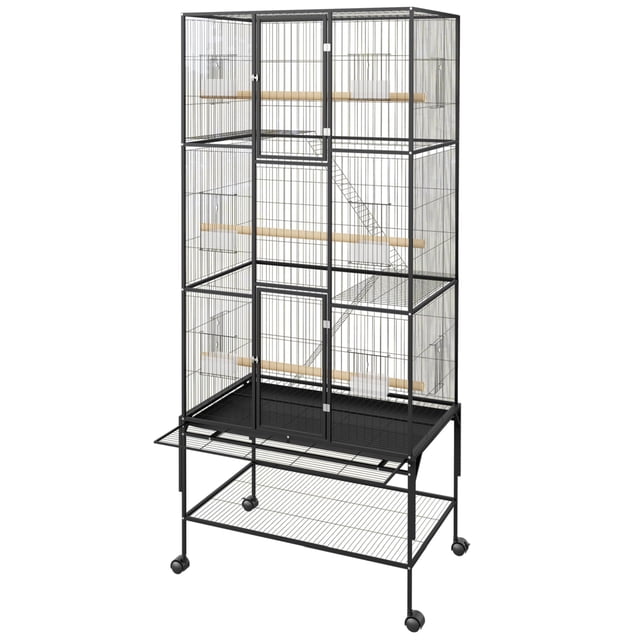 Garvee jaula grande para aves de 69 pulgadas con base rodante y repisa, incluye perchas, plataformas, escaleras y tazones para pericos, loros y cacatúas