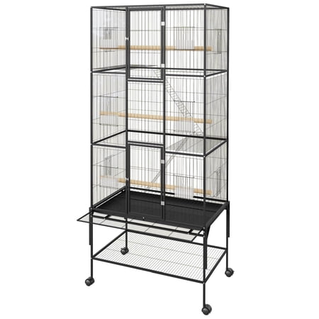 69 Inch Large Bird Cage, Bird Cage with Rolling Storage Stands, Feed Bowls, Wide Tall Parrot Cage for Parakeets, Conures, Cockatiel, Cockatoo