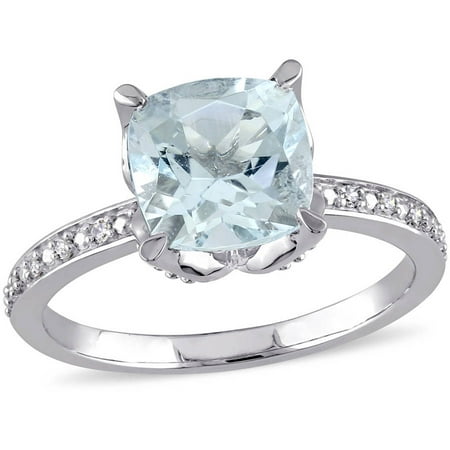 Tangelo 1-3/4 Carat T.G.W. Aquamarine and Diamond-Accent 10kt White Gold Cocktail Ring