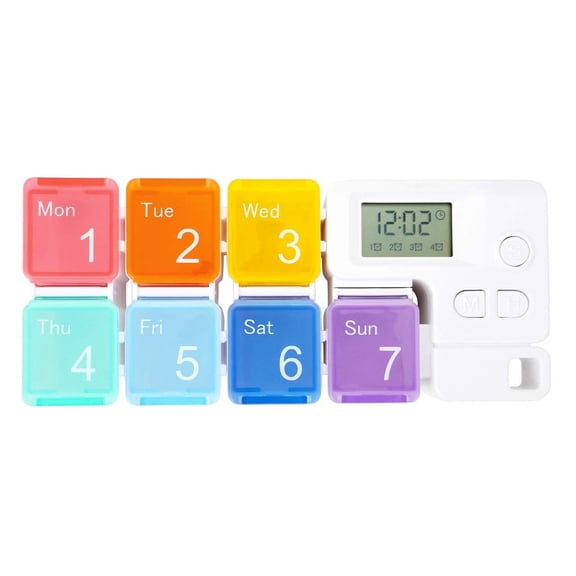 Greenpod 7 Days Pill Dispenser Organizer with Reminder Alarm - Portable Travel Vitamins Medicine Box Case(Rainbow)