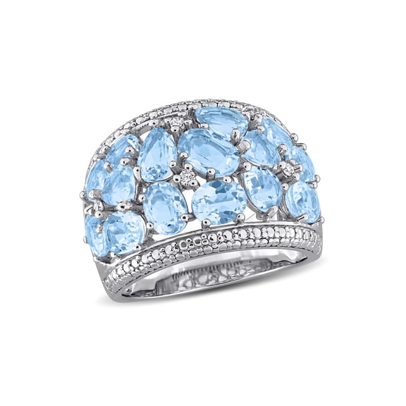5.49 Carat (Ctw) Blue Topaz Ring in Sterling Silver with Accent Diamonds for Women