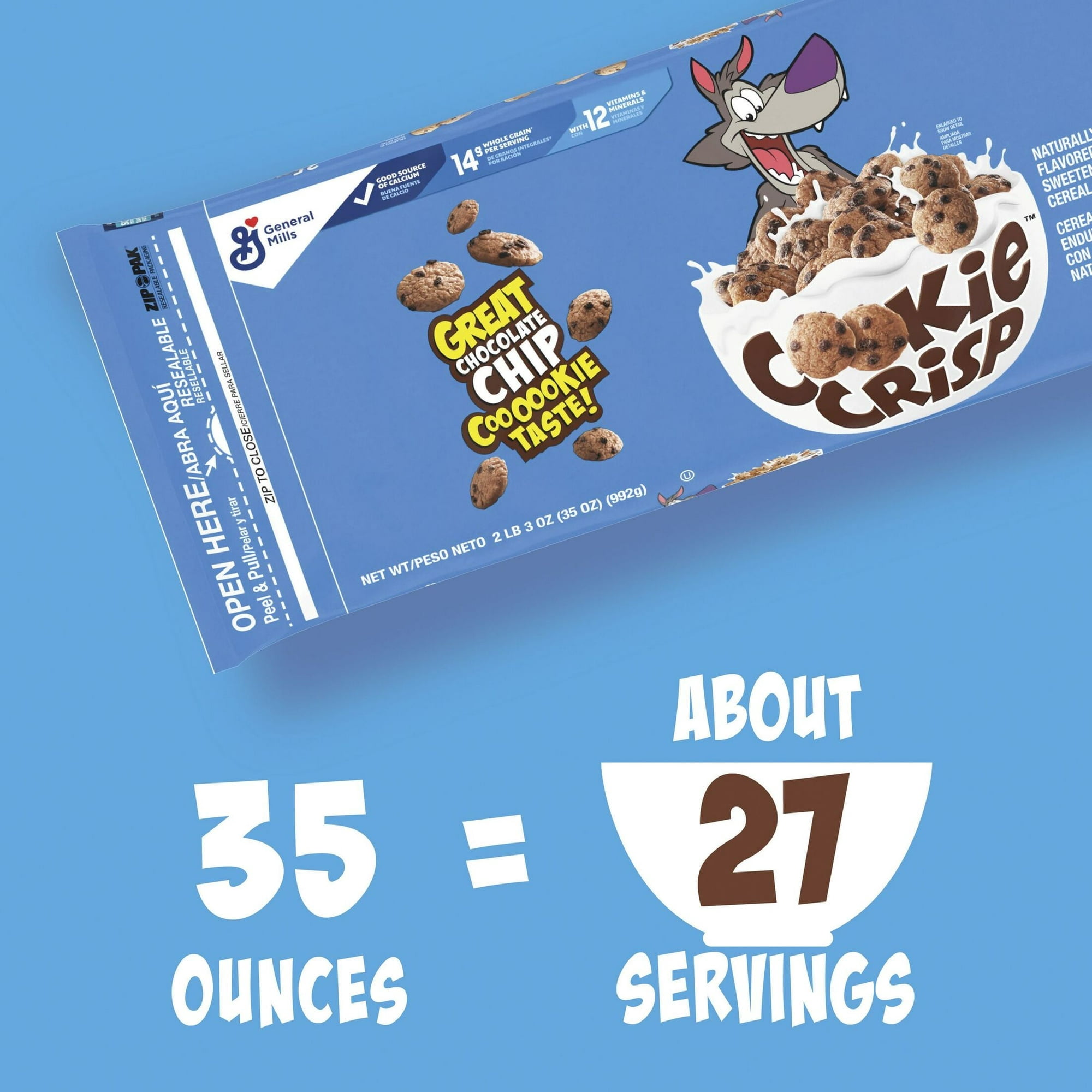 Cookie Crisp Cereal, Chocolate Chip Cookie Taste, Value Bag, 35 oz(pack of 4)