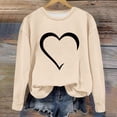thumbnail image 2 of Women's Casual Crew Neck Graphic Sweatshirts Love Heart Print Long Sleeve Cute Tops Teens Girls Casual Spring T Shirts(Beige,M), 2 of 5