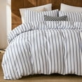 thumbnail image 2 of Brown Striped Duvet Cover Set Queen Size, 100% Natural Cotton Linen Like Duvet Cover Set with Zipper Closure & 8 Corner Ties, Brown Khaki Soft Reversible Bedding for All Seasons, 2 of 12