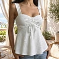 thumbnail image 2 of Women's Eyelet Tie Front Ruched Tank Tops，Drawstring Going Out Top Babydoll Tank Tops Summer Eyelet Tank Tops White M, 2 of 9