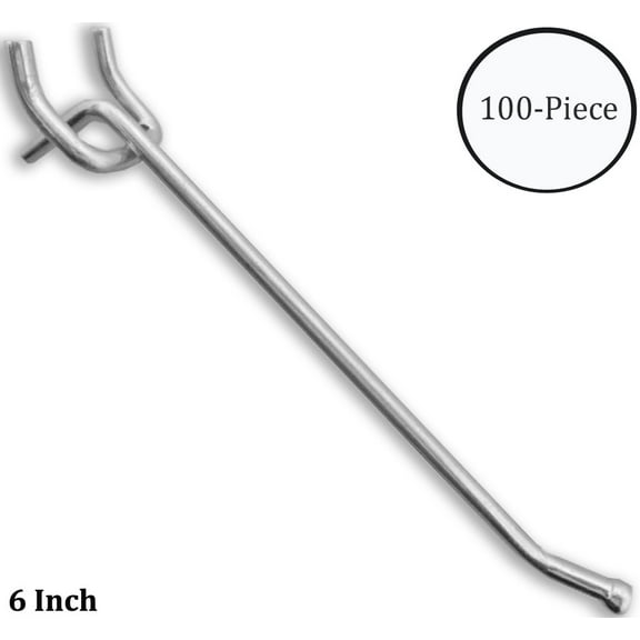 DOVETAIL 100 Piece 6" (15.24 cm) Peg Board Hooks | Galvanized Steel | Rounded Ends for Safety | 3-Prong Hold for Stability | Versatile for Offices, Retail Spaces, Home Decorators