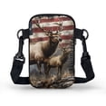 thumbnail image 2 of HELLHERO Cross Body Purse Polyester Double Zipper American Flag Deer Design for Outdoor Travel Men, Women, 2 of 7