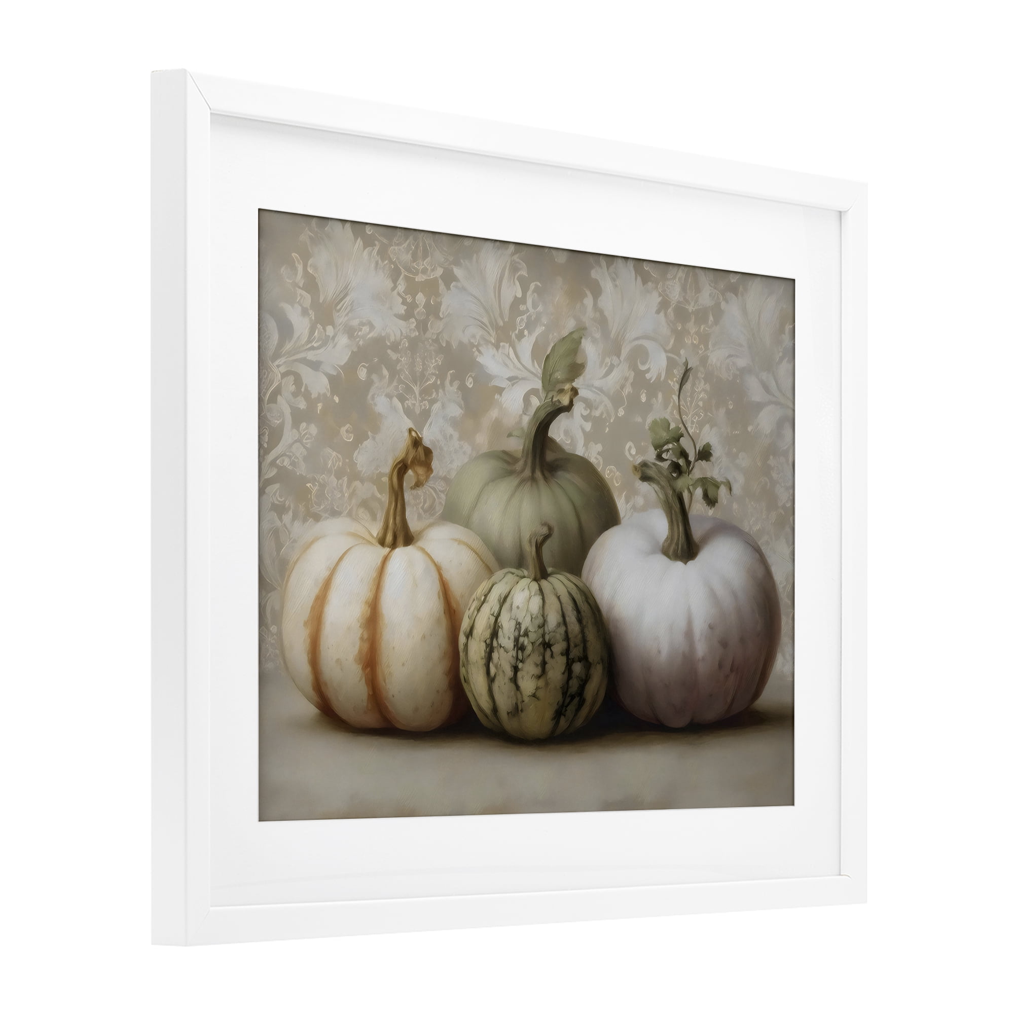 Stupell Industries Pastel Gourds on Vintage Pattern White Framed Print Under Glass, design by Arlington Prints