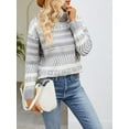 thumbnail image 3 of Women's Geometric Print Sweaters Long Sleeve Turtleneck Oversized Pullovers Casual Knit Tops, 3 of 7