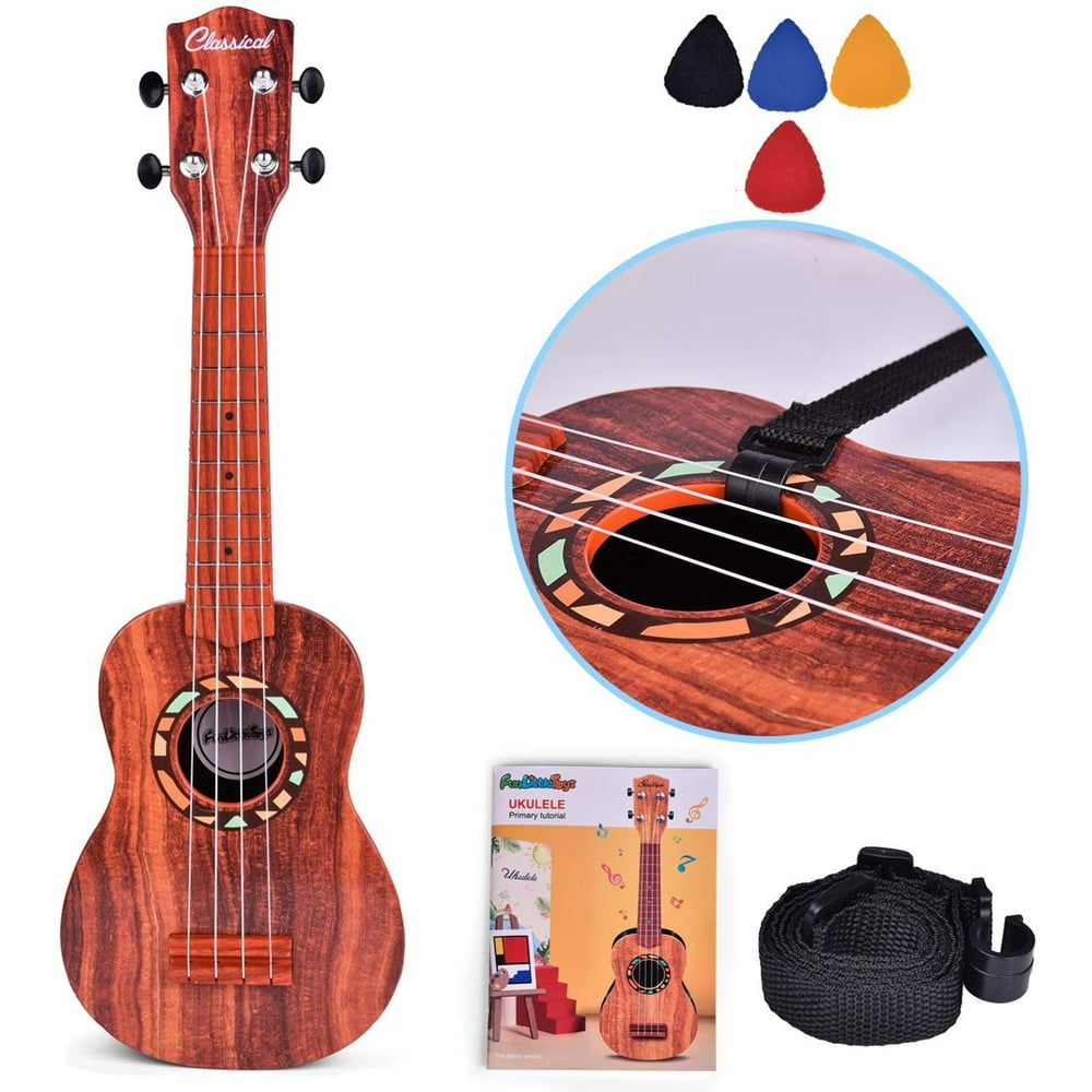 Fun Little Toys 21 Inch Ukulele for Kids with Strap, Picks and Tutorial