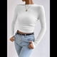 thumbnail image 5 of Tops de Punto Gofre para Mujer, Camisas de Larga, Camisetas Informales Ajustadas con Cuello Redondo, Jerséis S, 5 of 8
