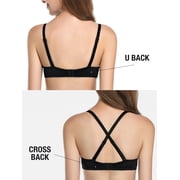 Deyllo Women's Plunge Super Padded Push Up Underwire T Shirt Bra, Black 38DD