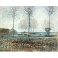 thumbnail image 2 of Mondrian, Piet 32x26 Black Ornate Wood Framed with Double Matting Museum Art Print Titled - Farm Setting-Three Tall Trees in the Foreground, 2 of 4