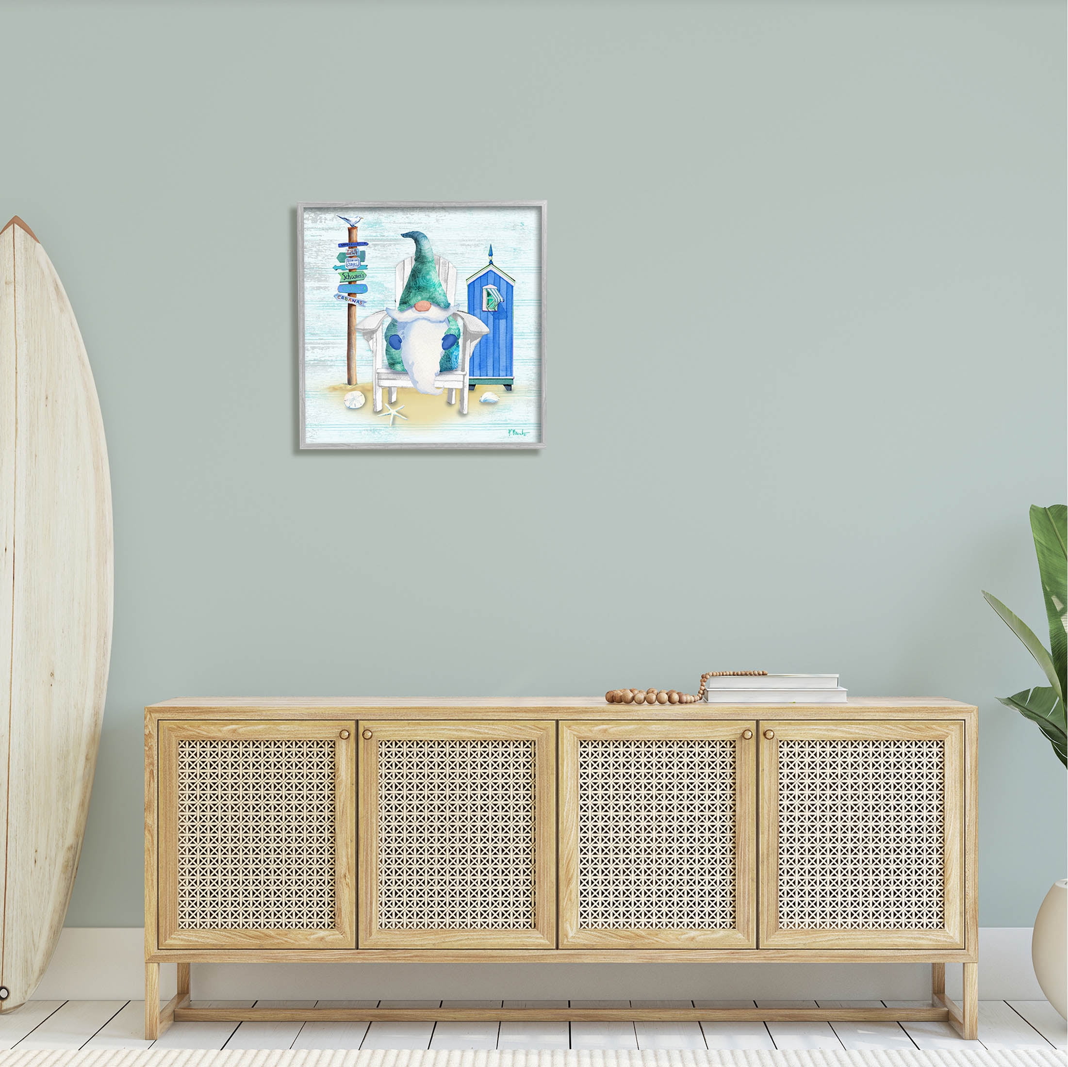 Stupell Industries Coastal Gnome Beach Life Relaxing Graphic Art Gray Framed Art Print Wall Art, Design by Paul Brent