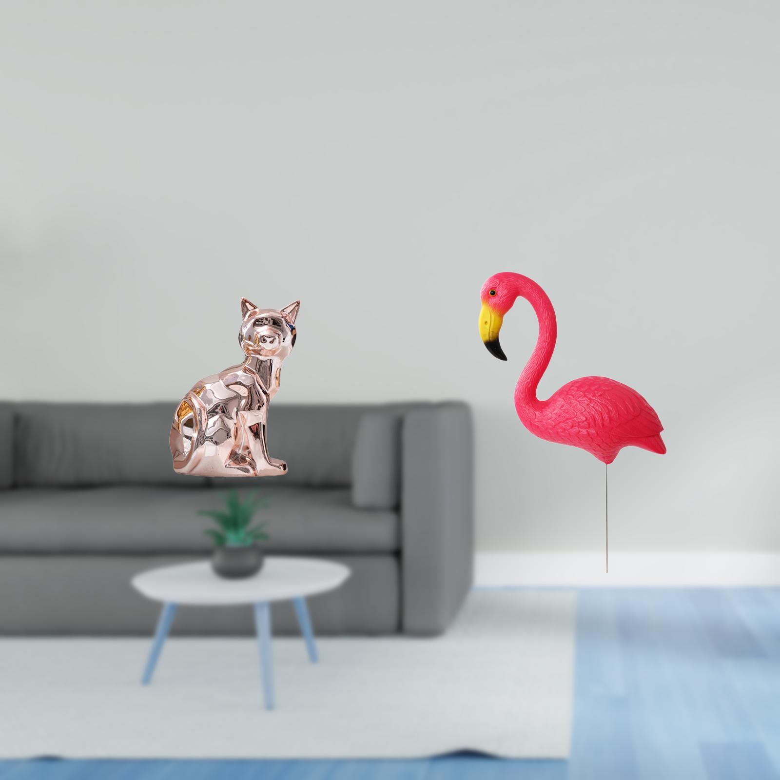 CoudarTitie Cat Bird Statue Decorative Figurine Animal Sculpture Art Craft Ornament for Fireplace Yard Art Ornament Backyard Fairy Garden Accessories Flamingo Garden Stake Sculpture for Holiday