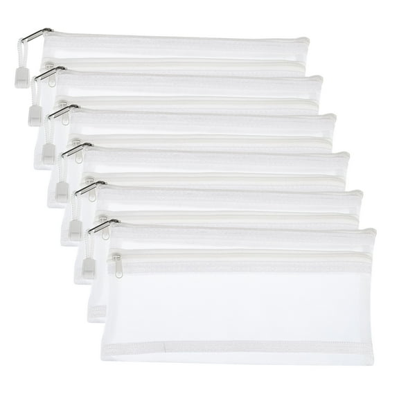Uxcell Mesh Zipper Bags, B6 Travel Cases Nylon Makeup Pouches, White 6 Pack