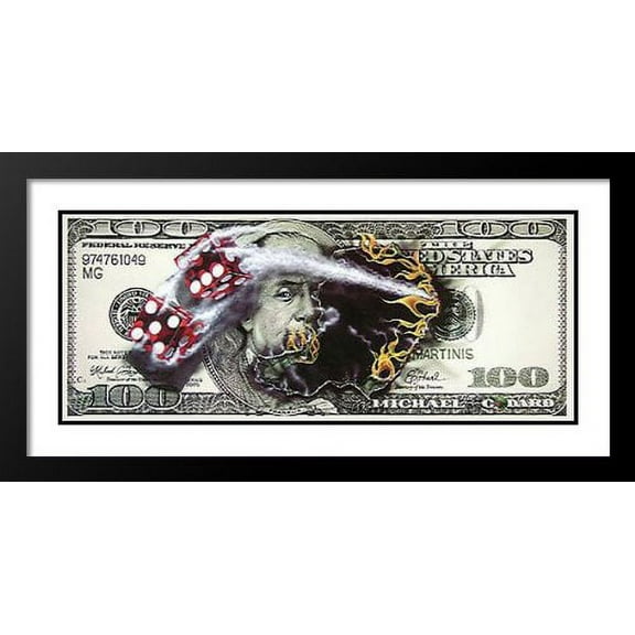 Michael Godard Framed and Double Matted Art 25x16 "$100 Bill with Dice"