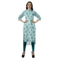 thumbnail image 3 of Moomaya Printed Straight Hem Kurta Tunic For Women Mandarin Collar Kurti Summer Wear, 3 of 7