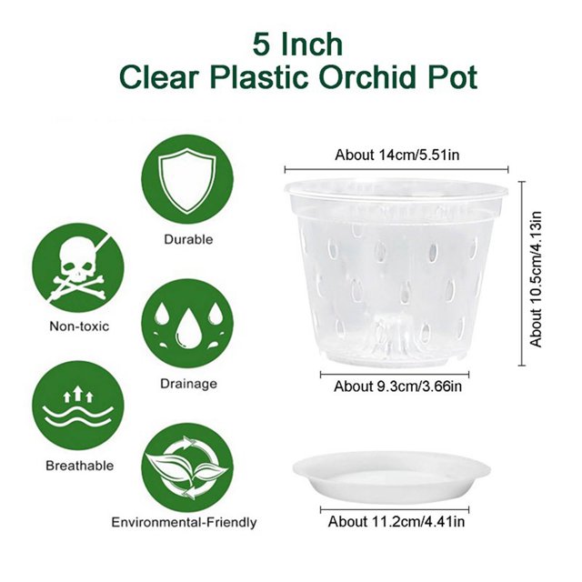 JJKBVCLO 5 Inch Plastic Phalaenopsis Planter Clear Orchid Planter Root Control With Hole Basin And Tray