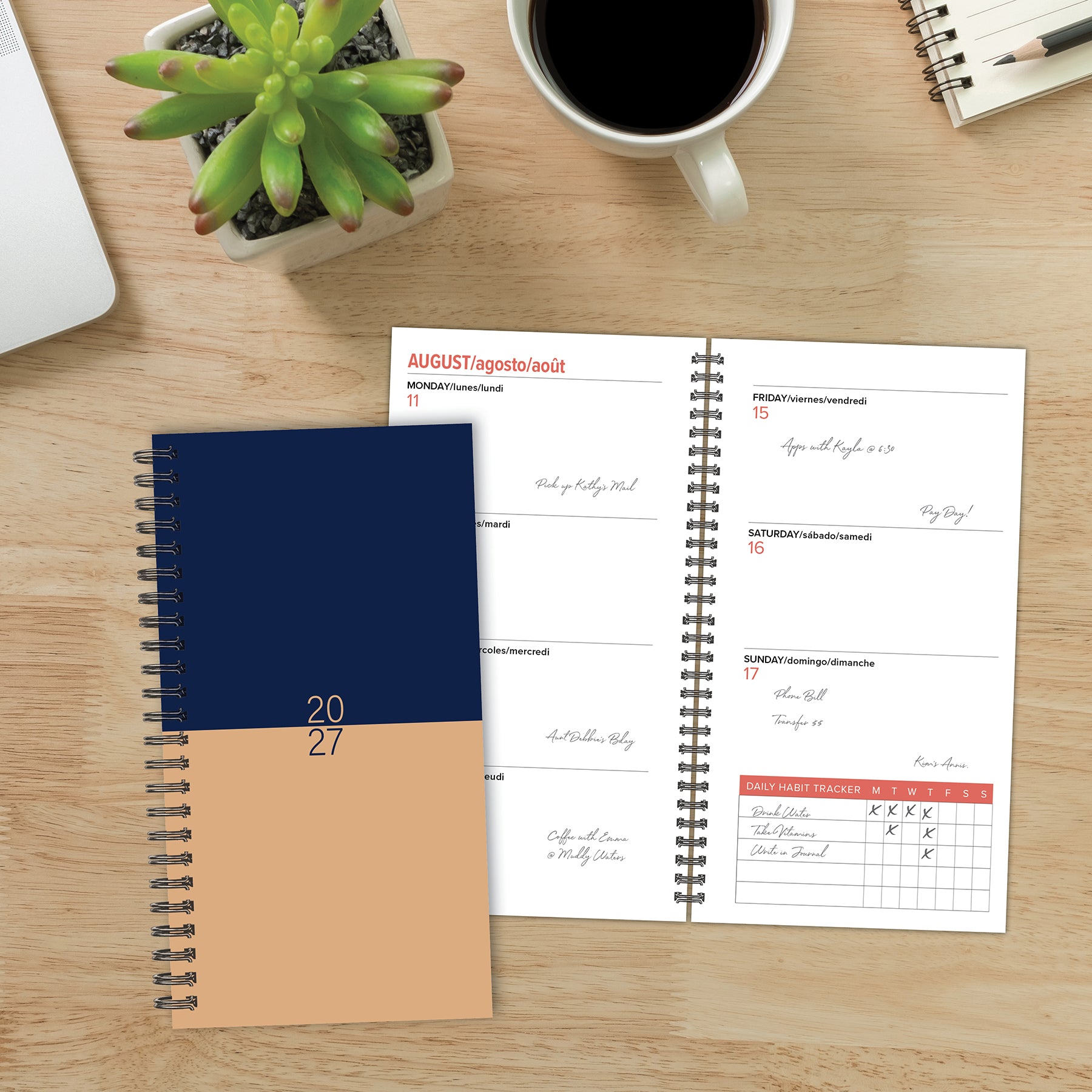 Willow Creek Press Navy and Tan Duotone 2027 3.5" x 6.5" Softcover Weekly Spiral (66737)
