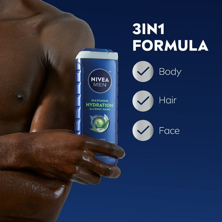 3 pack) NIVEA MEN Maximum Hydration 3-in-1 Men's Body Wash for Dry
