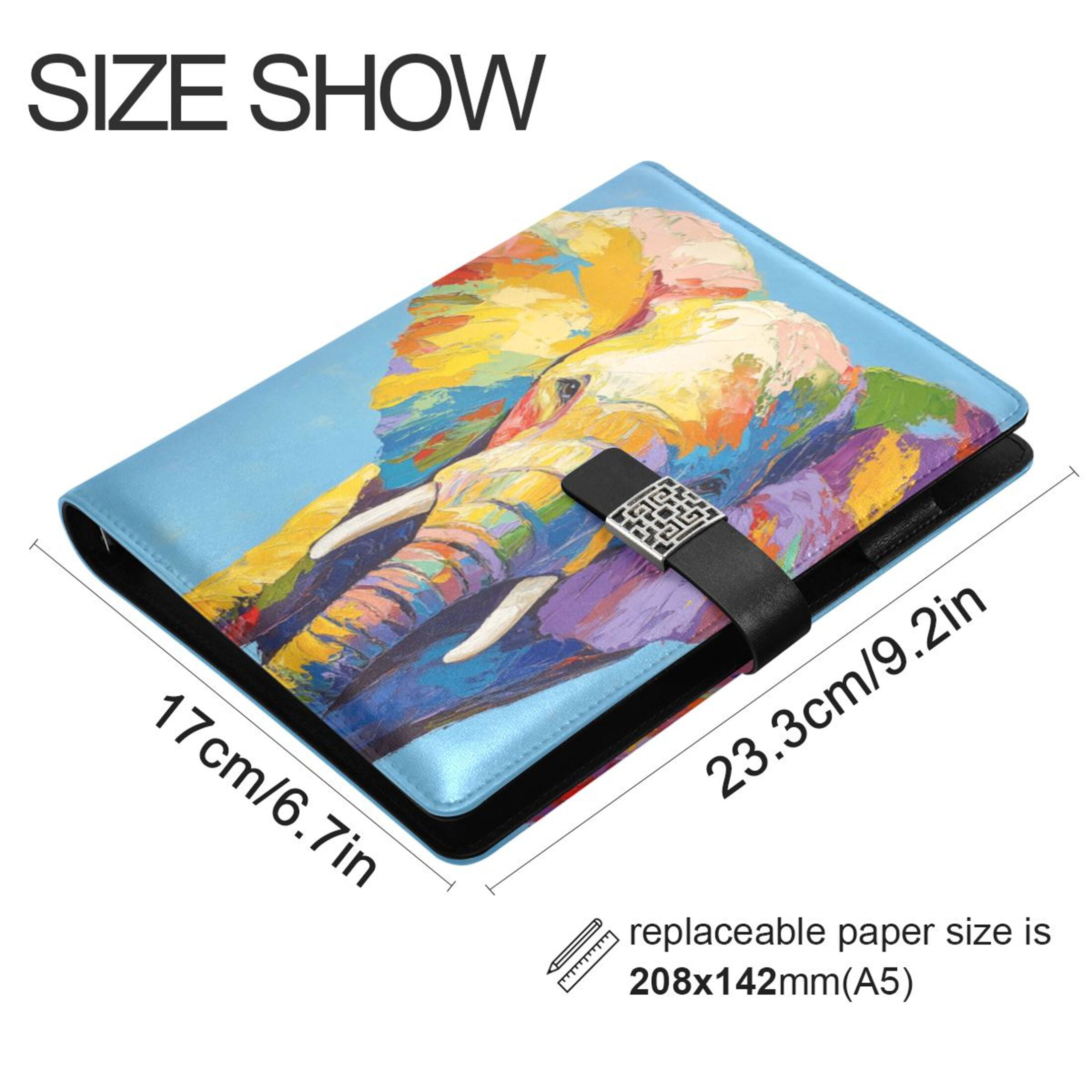 Leather Planner Leather Notebook Notebook Journal Binder Design Pen Pocket Design Convenient for Storage Rainbow Elephant Pattern