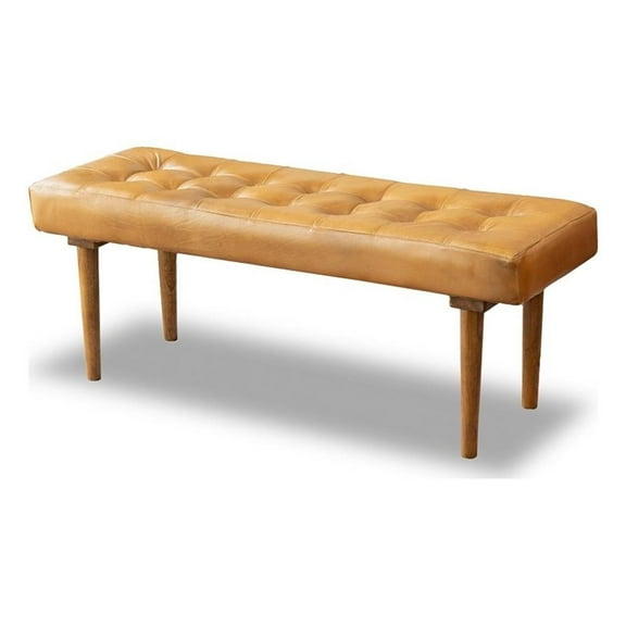 Allora Mid Century Modern Genuine Leather Bench in Tan