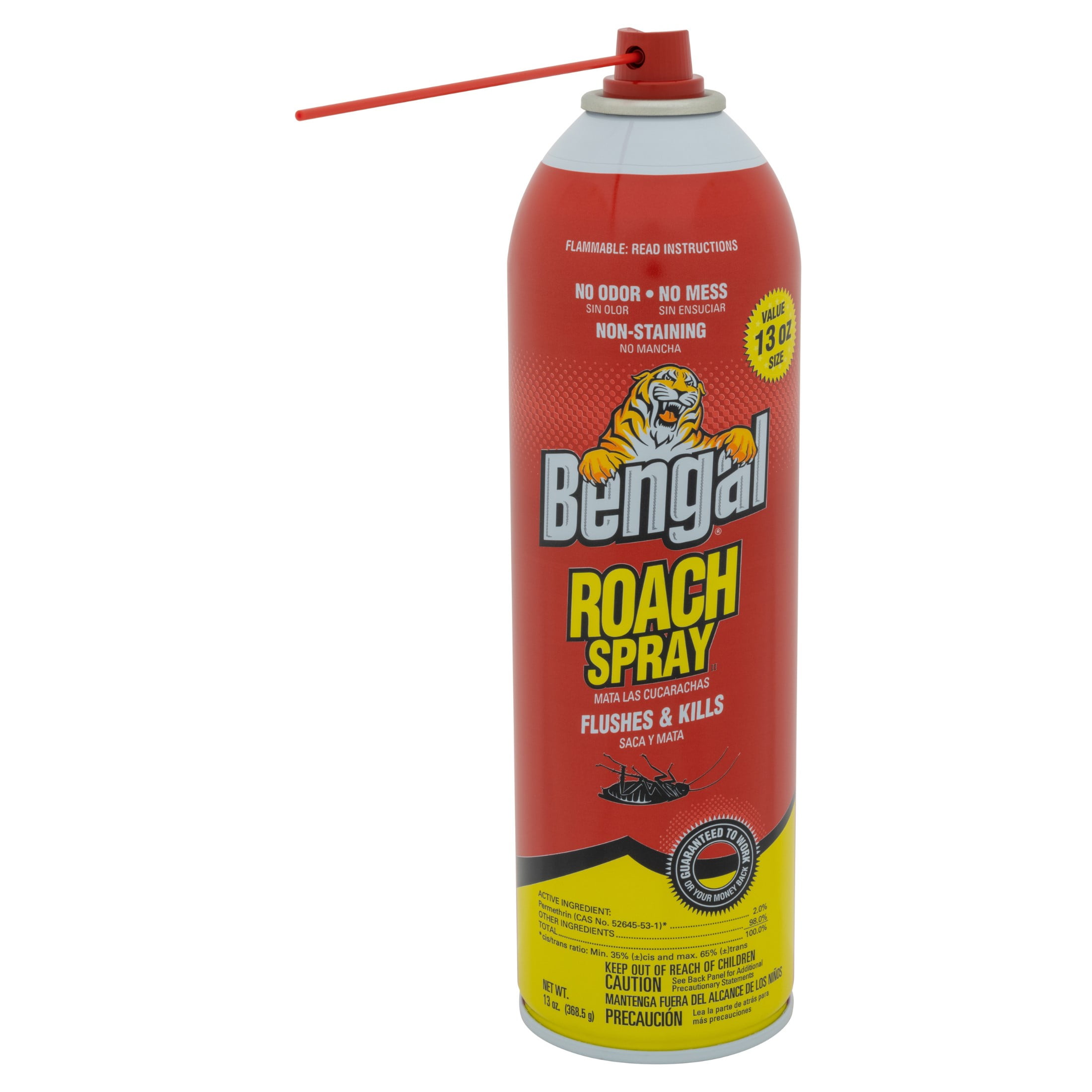 (2 pack) Bengal Roach Spray, Odorless Stain-Free Dry Spray, 13 oz Aerosol Can