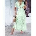 thumbnail image 6 of Women'S V Neck Short Sleeve Floral Lace Wedding Dress Bridesmaid Cocktail Party Maxi Dress Green L, 6 of 9