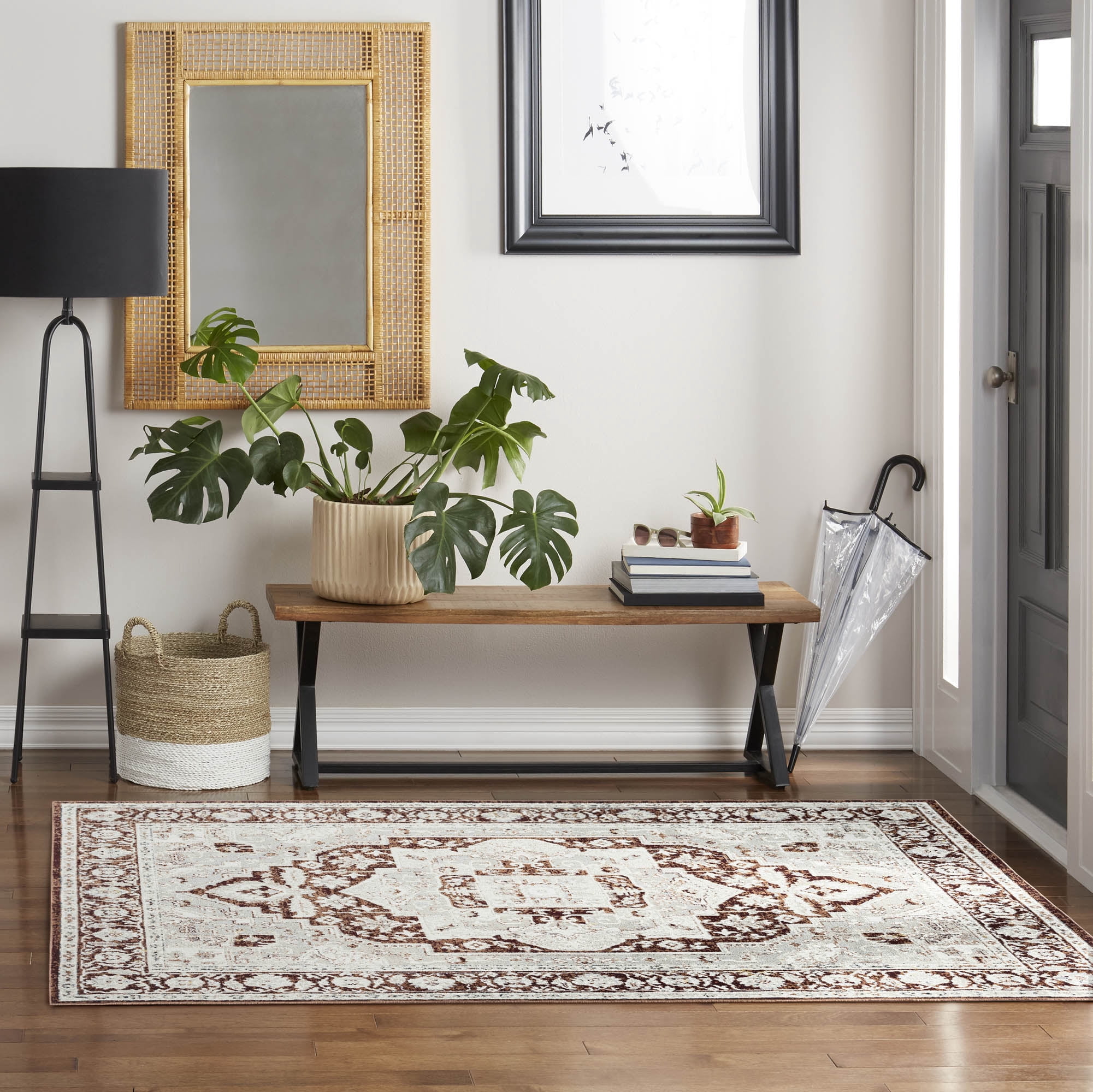 Everwash Treasure Rubia Traditional Medallion Machine Washable Indoor Area Rug, Ivory/Red, 5'2"x7'2"