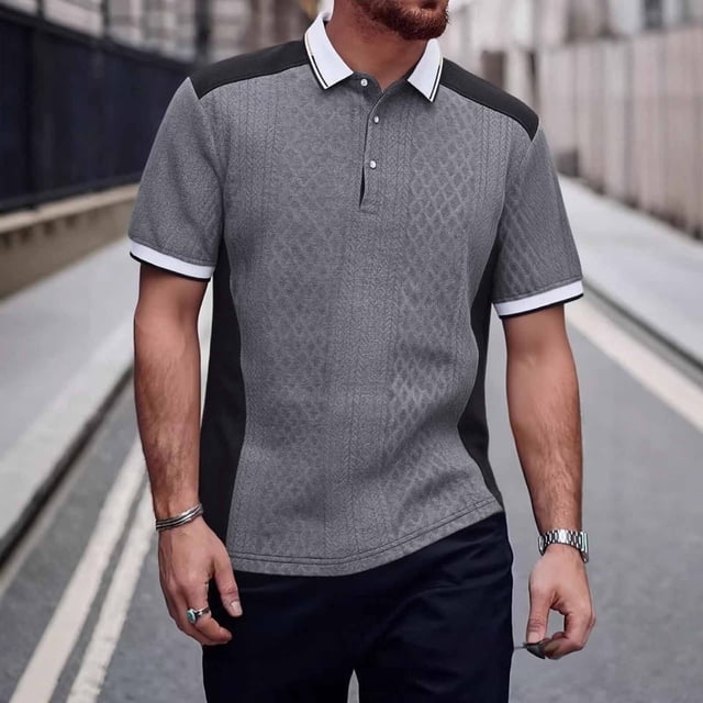 Blusa y camisa de manga corta con cuello vuelto para hombre, de color liso, informal, de moda, de manga corta, para hombre, top/camisa de manga corta con solapa, tops para hombre