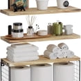 thumbnail image 3 of 3-Piece Wooden Floating Bathroom Shelf Set with Tissue Basket - Wall-Mounted Organizer & Iron Basket for Elegant Space-Saving, 3 of 4