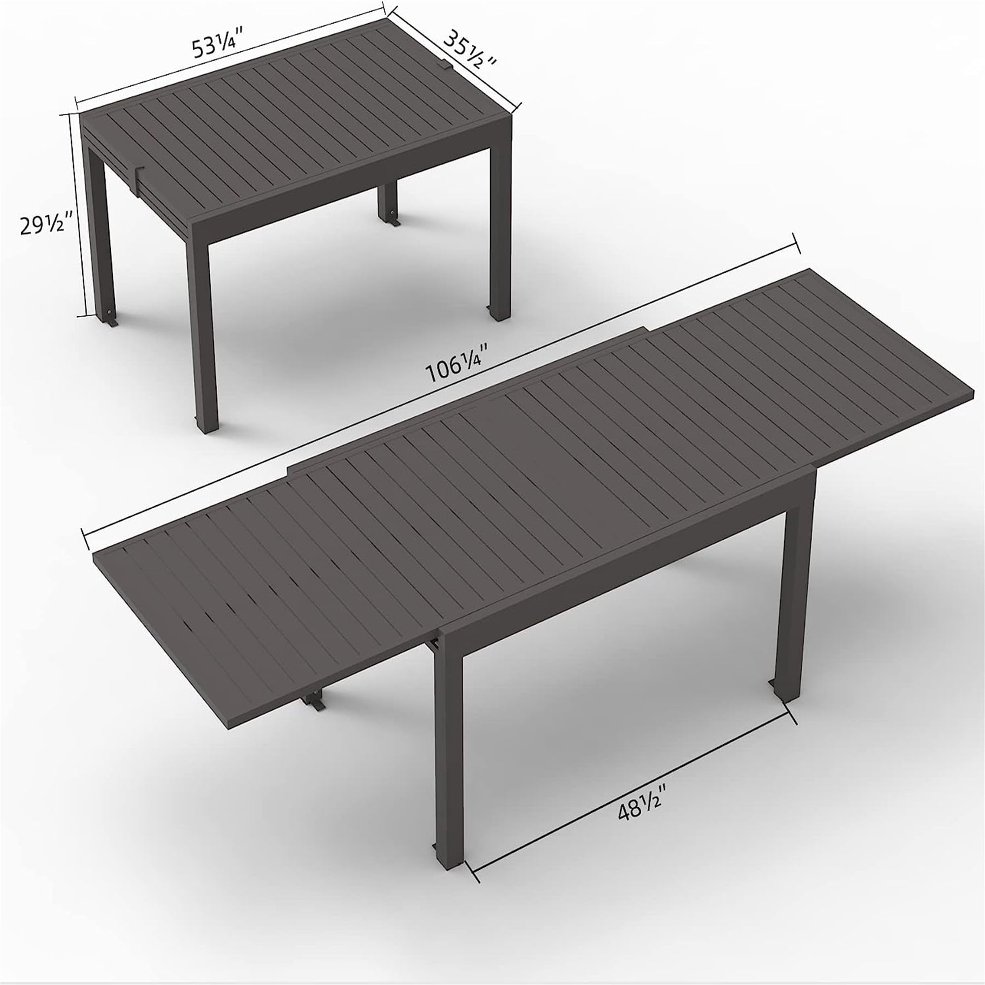 Large Extendable Patio Dining Table, Aluminum Metal Indoor Outdoor 53"- 106" Adjustable for 6-8 Person Rectangular Table for Porch Backyard Balcony Garden (Dark-Brown, 1 Table)