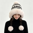 thumbnail image 4 of SYMOID Womens Fair Isle Knit Trapper Hat with Faux Faux Fur Trim, Black, One Size Hats,Size Free Size, 4 of 6