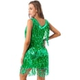 thumbnail image 3 of Aislor Women Glitter Sequins Ballroom Latin Dance Sleeveless Fringed Dancing Dress Green XL, 3 of 7
