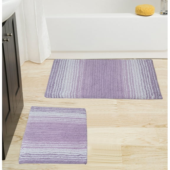 Home Weavers Gradation Rug Collection 100% Cotton Non-Slip Bathroom Rug Set Machine Washable Bathroom Rug-17"x24", Bath Rug- 21"x34", Purple Color 2 Piece Bath Rug set