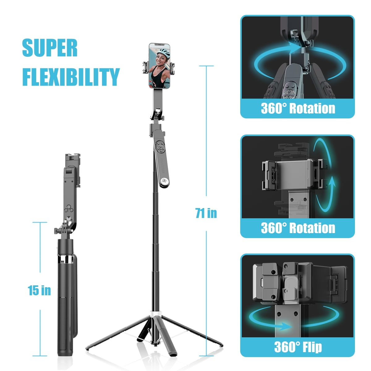 Performance Master 71 inch Smart Selfie Stick & Tripod 360° Rotation with Remote AI Gesture Control